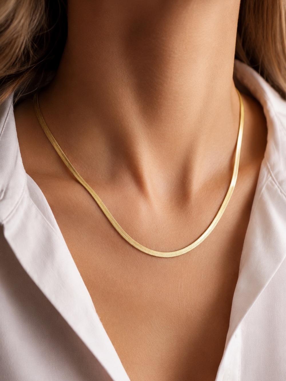 14K Gold Herringbone Necklace 5mm Snake Choker 16-18” Gld Plated Stainless Steel